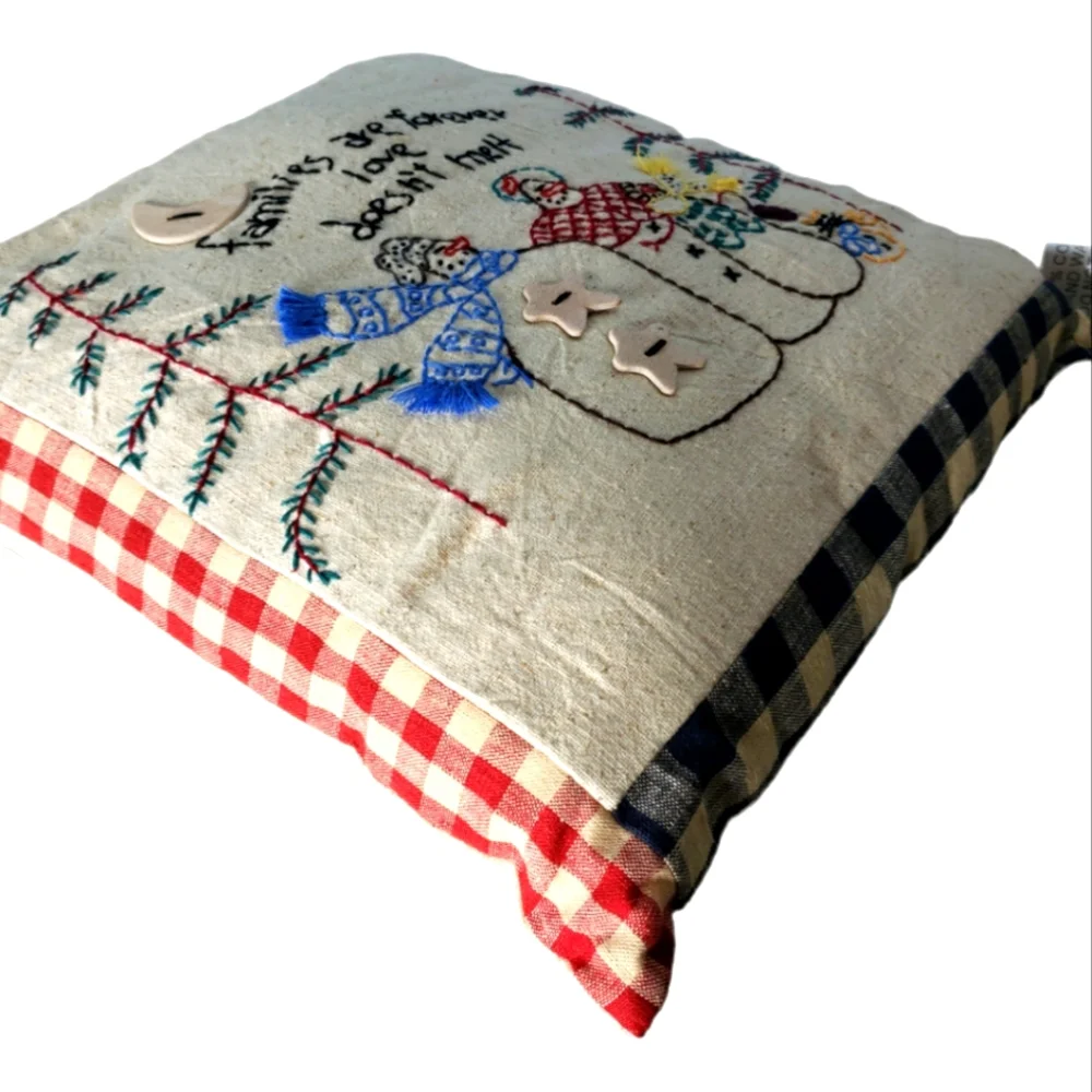 Holiday Pillow 'Families are forever love doesn't melt' Stiched Snow Family Farm